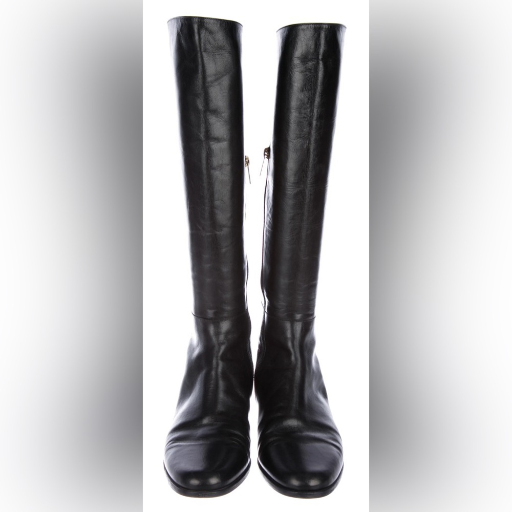 Jimmy Choo, black leather flat boots, thin/ narrow calf, Size 40 / 9.5US